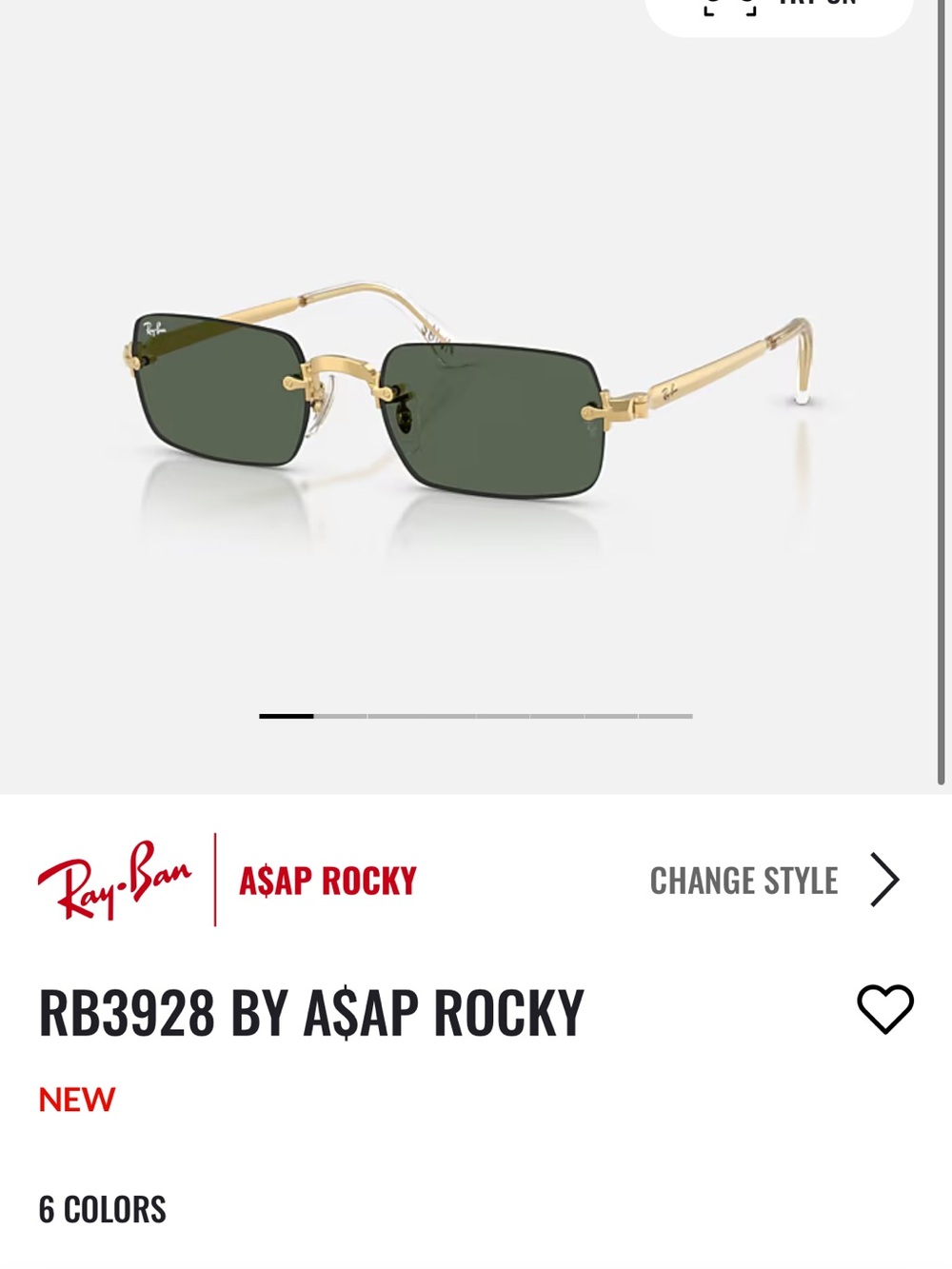 Ray-Ban Gold Frame Green Lens Rimless Sunglasses